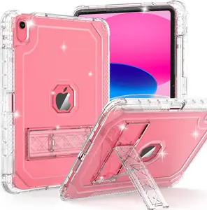 Case for iPad A16 11th Generation 11 Inch 2025 / 10th Gen 10.9 Inch Case 2022, Heavy Duty Shockproof Rugged Protective Translucent Cover with Pencil Holder Kickstand for , Clear Glitter