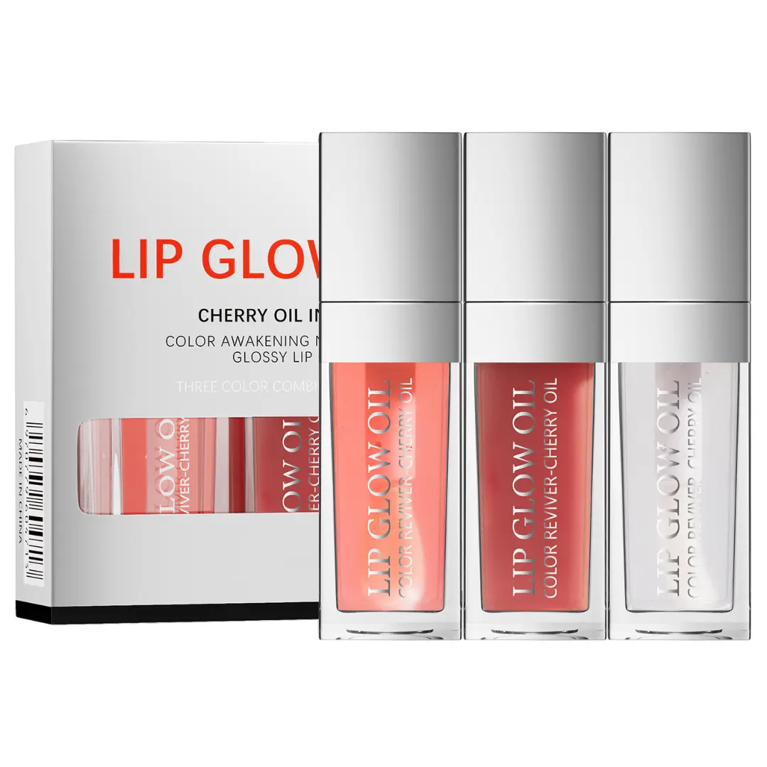 Lip Gloss Oil, Plumping Lip Oil Gloss Set, Transparent Lip Balm Lip Gloss , Glossy Hydrate Moisture Cherry Lip Stain Lip Kit, Natural Lip Plumper Gloss, Long-Lasting, Moisturizing, Lipstick Lip Makeup Cosmetic For Daily Use and Gift