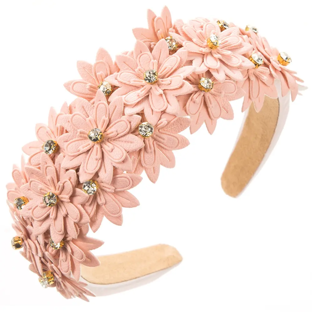 Girls' 3D Floral Rhinestone Headband - Blush Pink Flower Crown Hair Hoop, Bridal Wedding Fairy Core Fashion Accessory for Birthday Party, Dating