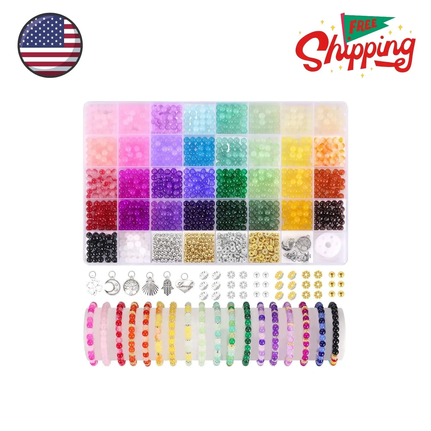1368pcs 6mm Glass Beads for Bracelets, 34 Colors Crystal Beads
