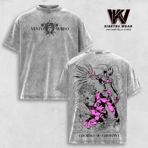 Giorno Giovanna JoJo Golden Experience Vintage Washed Oversized T-Shirt JoJo’s Bizarre Adventure Anime Graphic Tee Soft Cotton Casual Unisex Top Gift for Fans