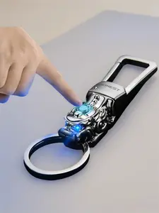 LED Blue Light Keychain | Cool Durable Metal Key Holder with Press-to-Open Light | Stylish Nighttime Accessory for Men