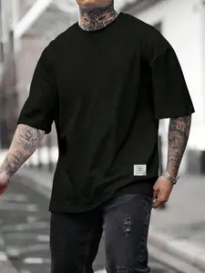 2pcs Men's Casual Streetwear Crew Neck Patch Decor Short Sleeve T-Shirts Classic