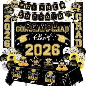 Graduation Decorations 2026 Themed Set - -in- Party Supplies with Backdrop & Tablecloth, Congrats Grad Banner for High School College Class of 2026 Decor