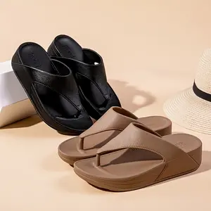 Women's EVA Solid Color Flip-Flops, Thick Soft Sole Non-, Durable Beach Wedge Sandals, Women Shoes