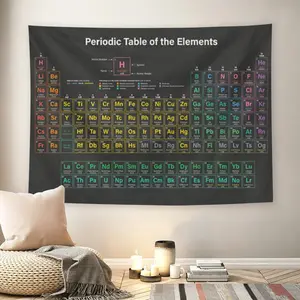 Periodic Table of the Elements Black Background Wall Flag, Educational Science Durable Decorative Tapestry, Mid-century Modern Classroom/Study Room Decor for Adult Fans, Chemistry Chart Print Wall Hangingmusic comics wall flags custom tapestries
