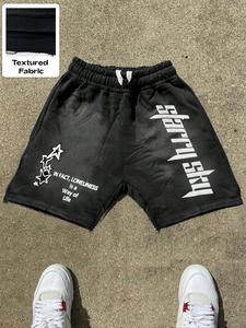 men's star & letter print drawstring waist shorts, casual breathable shorts for summer, men's bottoms for daily wear, clothing, fashionable summer shorts, graphic print shorts