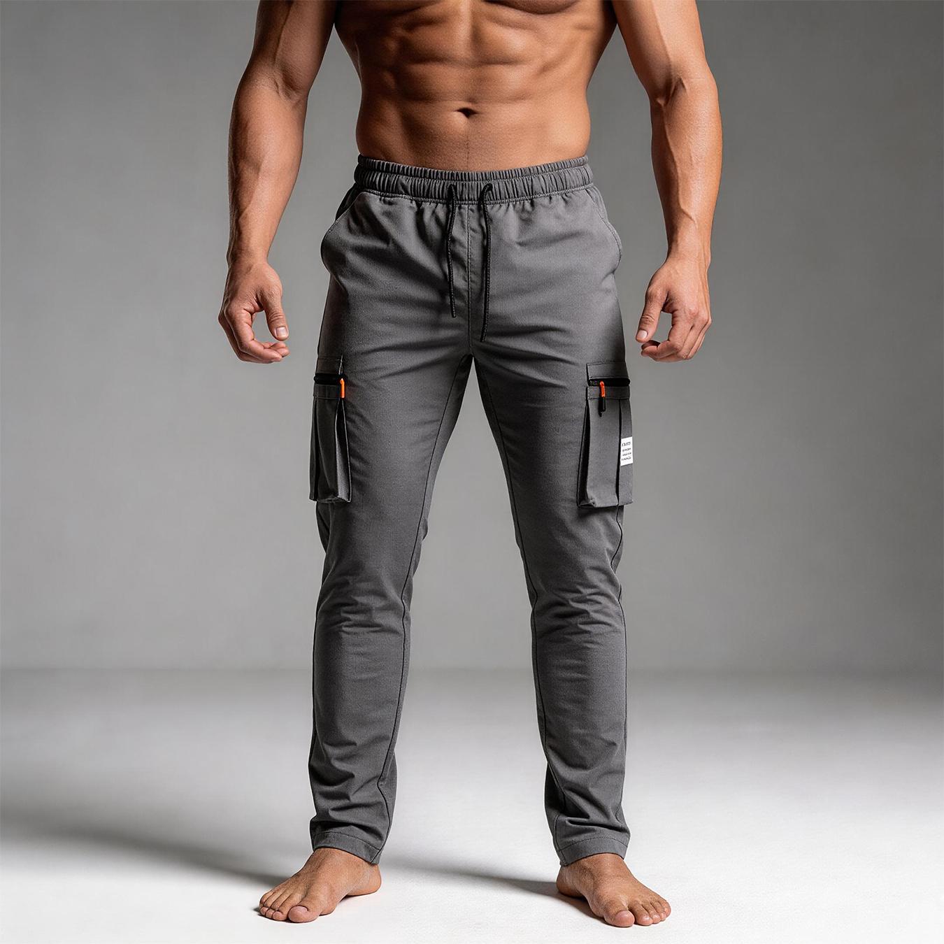 Men’s slim-fit cargo joggers, quick-dry athletic pants with drawstring and zippered pockets, lightweight workout trousers for gym and everyday wear