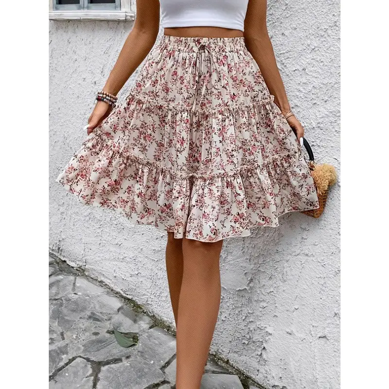 knee length dresses for ladies Courtyard Brunch High Waist Midi Skirt in White L / White