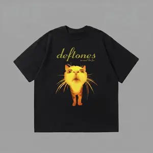 Deftones Around The Fur Funny Orange Cat Graphic T-Shirt Nu Metal Band Retro 90s Grunge Vintage Funny National Geographic Animal Lover Gift Cute Tee Natural Inspired Y2K Streetwear