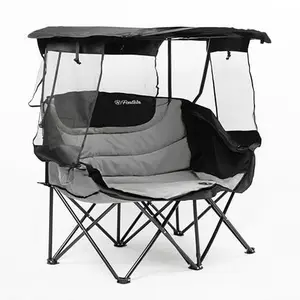Double Camping Chair with Canopy Folding Two-Person Seat Portable Outdoor Loveseat with Shade Folding Chair for Beach Lawn and Outdoor Activities