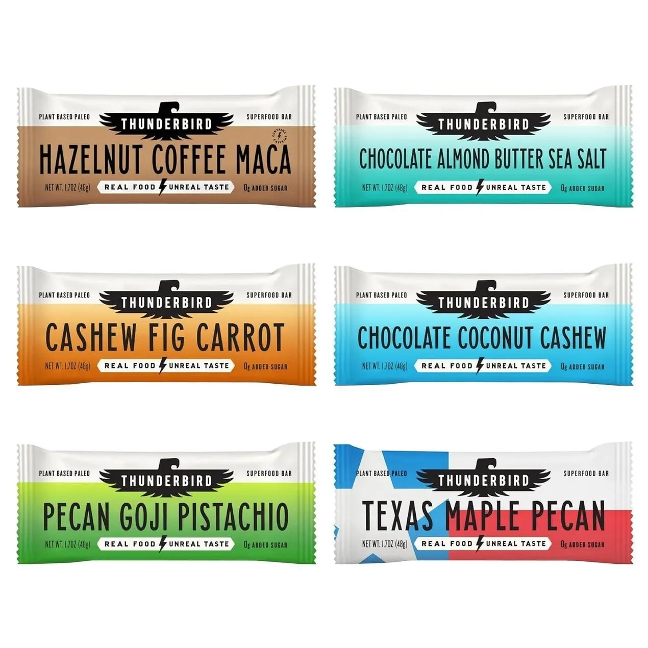 Thunderbird Real Food Bars - Gluten Free, Paleo, Vegan Snack Food Bar Variety Pack - 102 Ounce