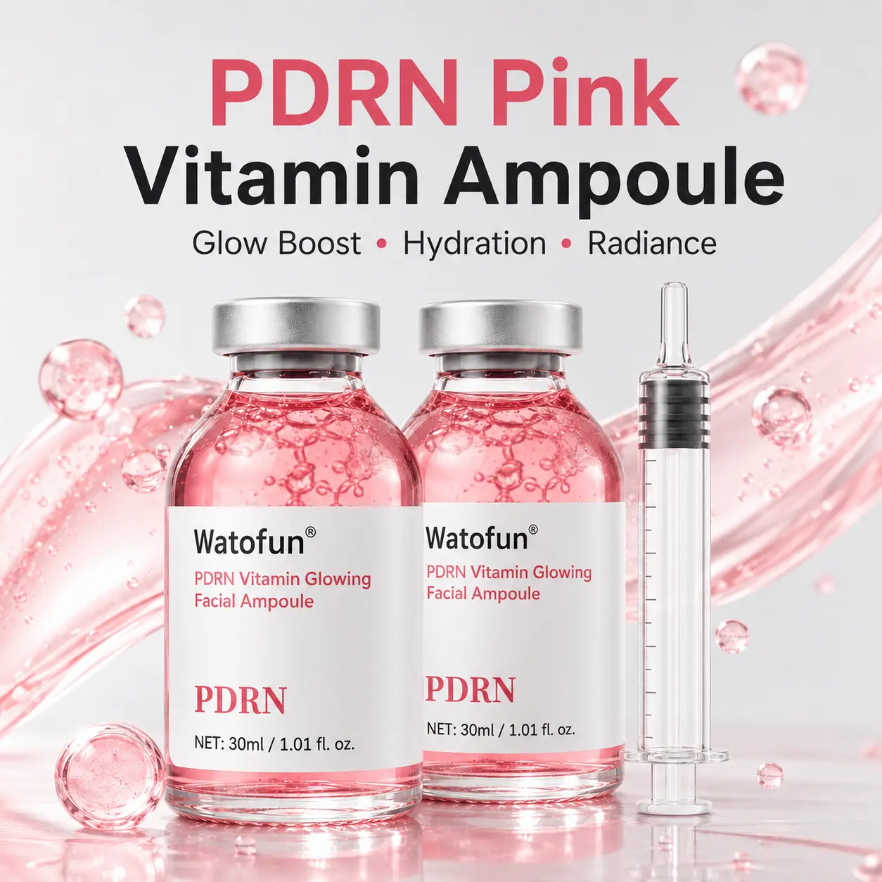 [30ml*2] Watofun PDRN Pink Vitamin Glow Boost Ampoule, Korean Face Serum with Niacinamide B3, Panthenol B5 & Vitamin B12, Glass Skin Radiance, Wrinkle & Fine Line Care, Firming, Deep Hydration