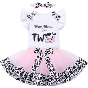Baby Girl 1st Birthday Outfit Farm Cow Ladybug Romper Tutu Skirt Headband Christmas Bee Cake Smash Photo Shoot Clothes