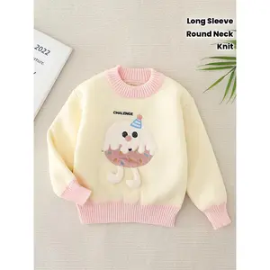 ' Thickened -Like Knit Sweater Jacket with Cute & Ice Print - Pink & Collar Winter Warm Coat, Long Sleeve Round Neck Pullover for & Kids (Hand Washable)