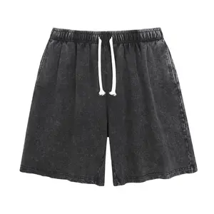 Men's Sweat Shorts Athletic Acid Washed Cotton Gym Short Elastic Waist Drawstring Workout Jogger Pants with Pockets