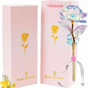 Mothers Day Gift, Galaxy Rose Flower with Heart-Shaped Base, Artificial Gold-Plated Rose Gift Set, Elegant Gift for Valentine's Day, Mother's Day, Anniversary, Holiday Celebration