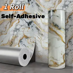 A roll of marble style self-adhesive wallpaper, 118 x 15.7 inches, waterproof wall panels, oil resistant, and easy to clean, suitable for decoration in living rooms, bedrooms, bathrooms, kitchens, and stairs.