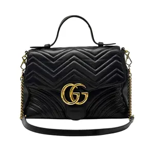 Pre-owned GUCCI Leather Shoulder Bags GG Marmont Matelasse Top Handle Bag In Black And Gold Hardware
