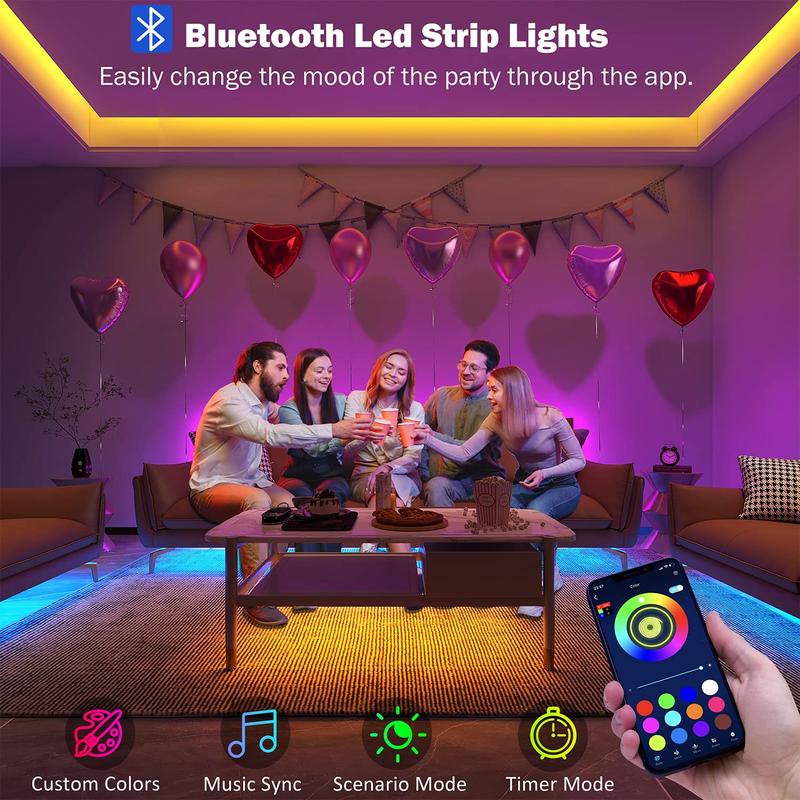 [New Deal] 100 ft. (2 Rolls of 50ft) RGB Led Lights for Bedroom Music Sync Remote App Control Bluetooth for Room Home Kitchen Décor Party
