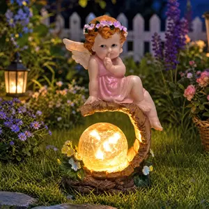Solar Angel Statue Outdoor, Resin Angel Figurine with Warm Glow, Light for Garden Yard Patio Lawn Decor