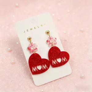 Mother's Day Acrylic Heart Earrings for Women, Fashionable "Mom" Letter Drop Earrings, Perfect Gift
