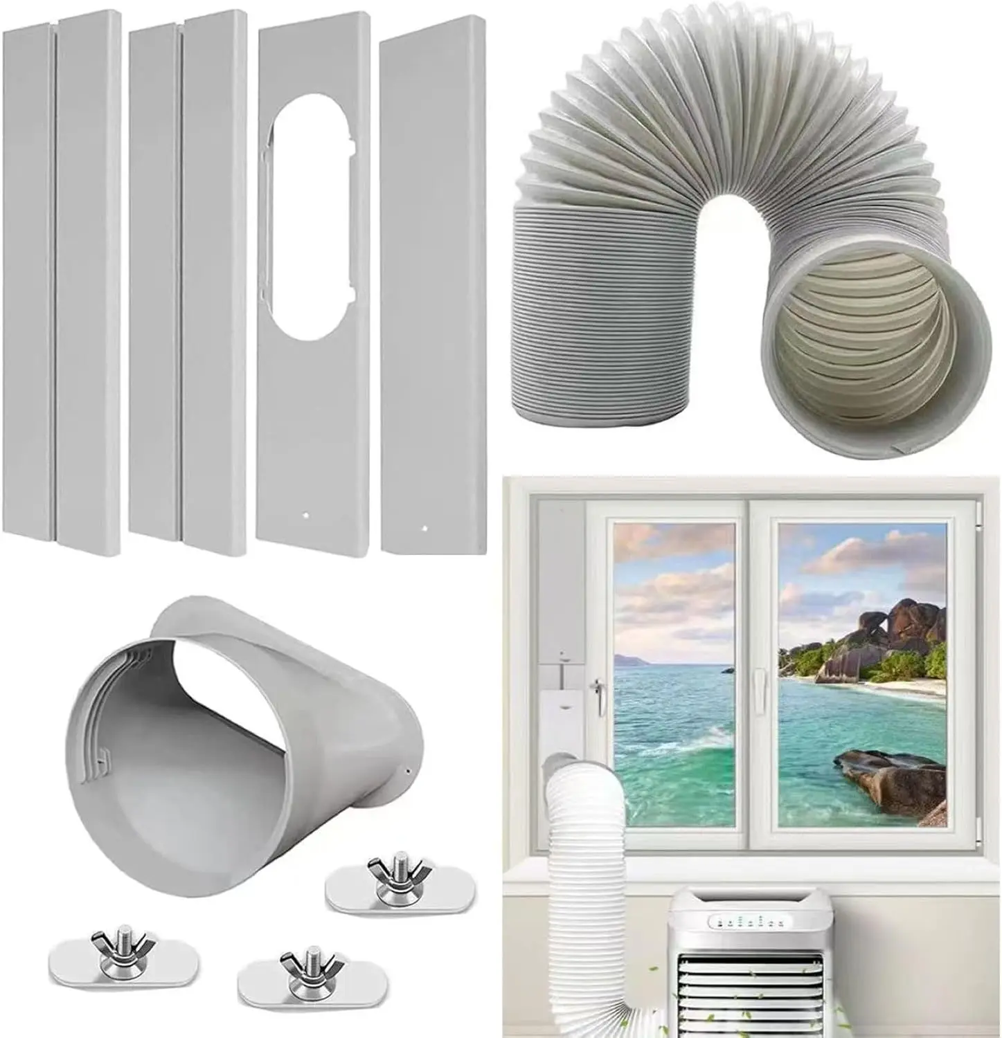 Portable Air Conditioner Window Vent Kit, Adjustable Window Seal Slide Kit Plate for Portable Air Conditioner Kit Sliding Window AC Vent Kit Fit for Exhaust Hose with 5.1"/13cm Diameterr.