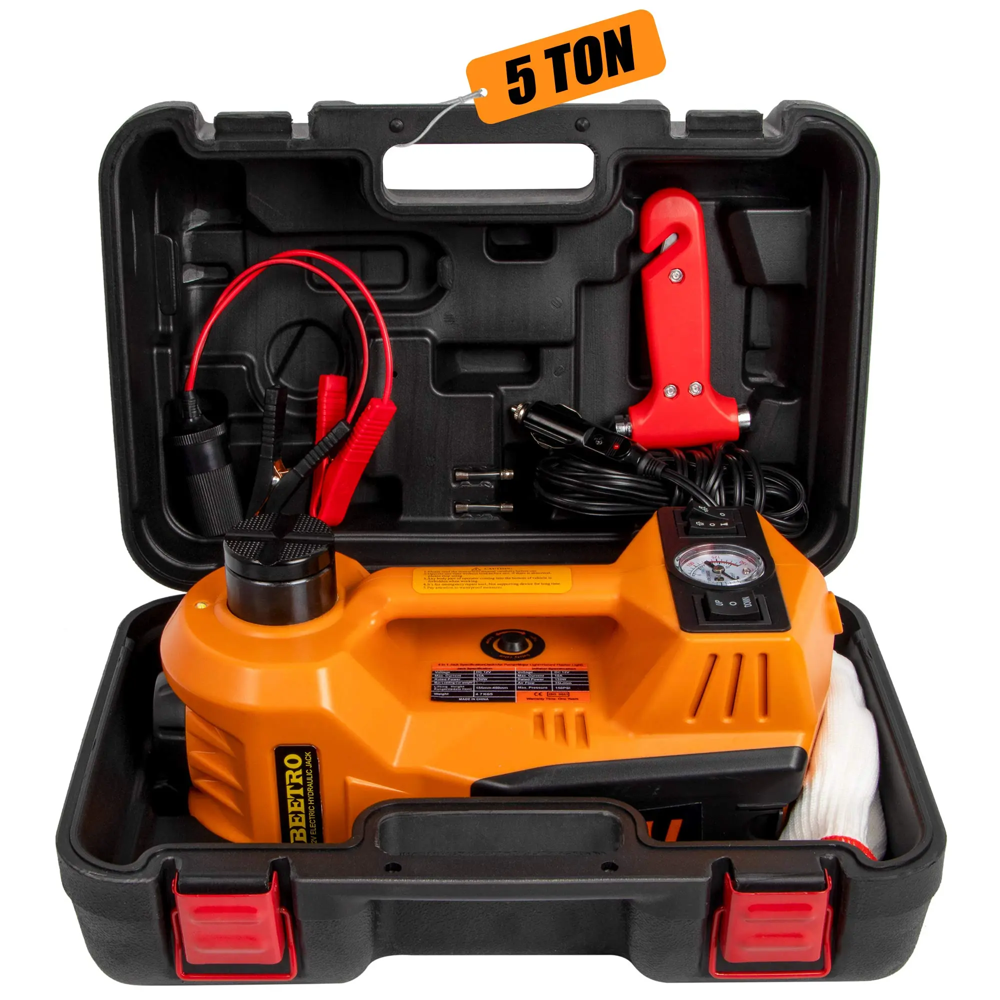 3 In 1 Electric Hydraulic Car Jack With Tire Inflator Pump  5t(11000 Lbs) Floor Dc 12v For An Emergency Change Lifting Range 6-17.7 Inch