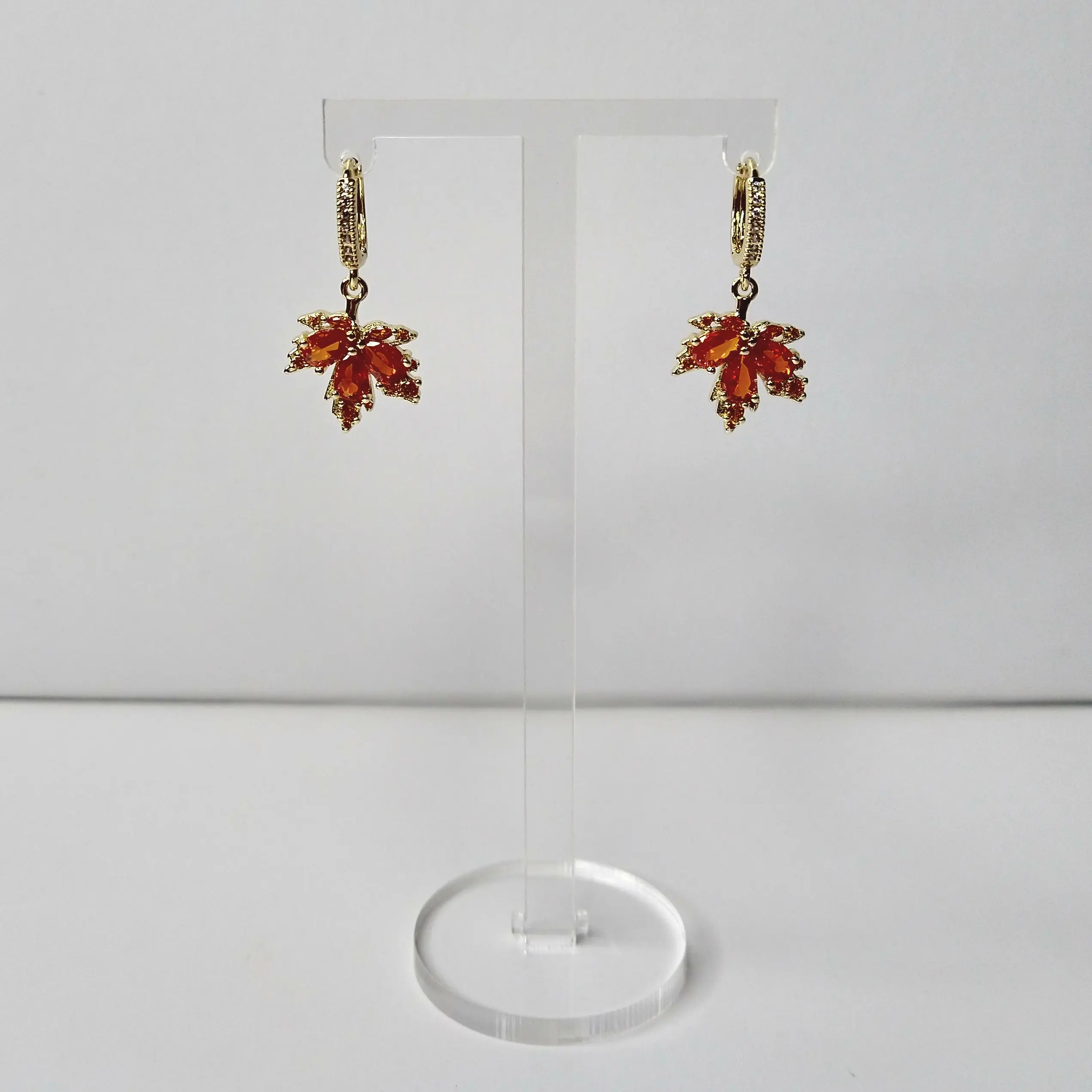 #462 Orange Rhinestone Maple Leaf Hoop Earrings- Casual Fall Autumn Jewelry