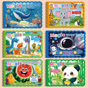 2pcs Reusable Magic Water Book set - New Colorful Water Painting Book with random color Pens,Educational Doodle Sketchbooks,Cartoon Animal & Nature Themes, Ideal for Halloween & Christmas Gifts