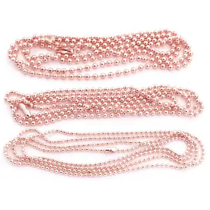 5pcs 1.5mm 2mm 2.4mm Rose Gold Color Plated Ball Beads Chain Necklace Bead Connector 65cm(25.5 inch)