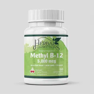 Herbal Connections Methyl B-12 5000 mcg Coenzymated Cherry Lozenges - Vegan Non-GMO Gluten-Free Energy & Nerve Support 60 Tablets Healthcare Vitamin Vitamin
