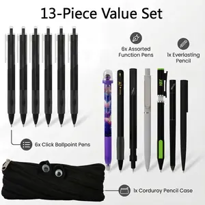 Rarler 13 PCS Smart Pen Set with Monster Pencil Case 8 Unique Types 1 Twist 1 Everlasting 1 Grip 1 Click 1 Retractable 1 Agile 1 Erasable Gel 6 0.5mm Ballpoint Pens for School Study Exams