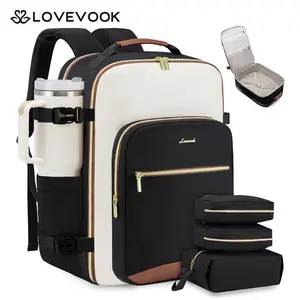 LOVEVOOK Colorblock Carry-On Travel Backpack with 3 Packing Cubes and Laptop Compartment - Personal Item, TSA-Friendly, Airline Approved Travel Bag for Hiking, Overnight, Weekend,High-capacity and Durable,Tiktokshopstockup