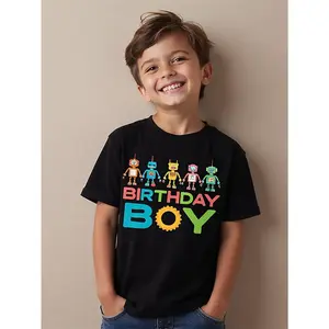 Boys' Robot Birthday Party Outfit - Colorful Robot Print T-Shirt with Round Neck & Short Sleeve, Casual & Themed Party Wear, Easy-Care Kids' Top for Boys ( &) - All-Season Comfortable Playwear  (3-13Y)