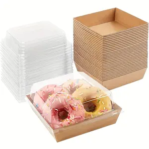 Sandwich Kraft Paper Packaging Box, 6pcs/set Cake Roll Packaging Box with Lid, Square Snack Box, Multifunction Storage Box for Food Baking Utensils, Bakeware