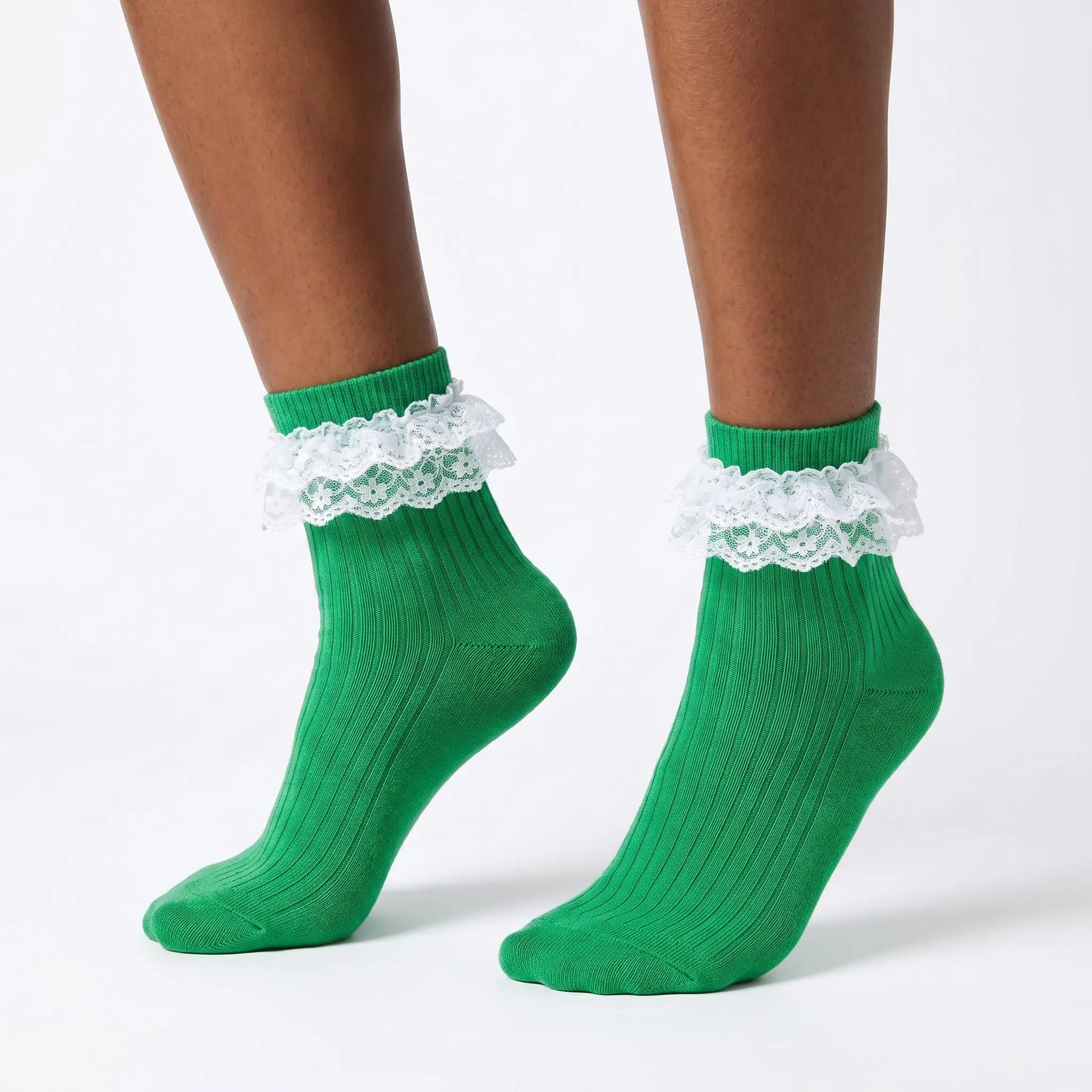 Women's Double-Lace Ruffle Socks, Breathable Cotton-Blend Turn-Cuff Ankle Dress Socks, Stretchy Frilly Socks for Mary Janes and Everyday Wear