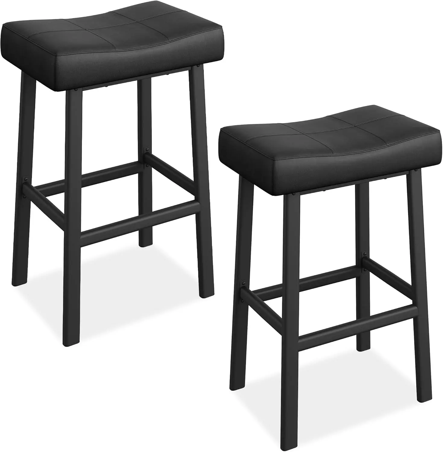 Counter Height Bar Stools Set of 2 24 Inch Barstools for Kitchen Island Counter Bonded Leather Kitchen Stools with 2.4 inch Thick Saddle Seats for Dining Room All Black