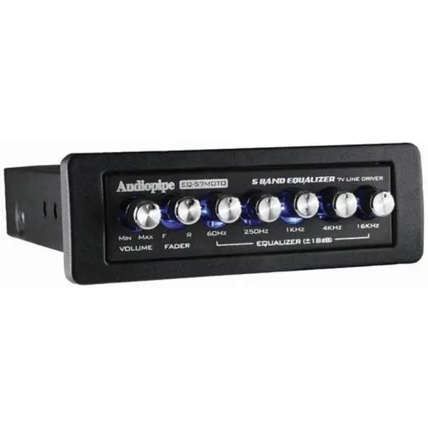 Audiopipe EQ57MOTO 5 Band Graphic Equalizer Line Driver - 7V, 8.25" L x 6.75" H x 1.75" W, Audiopipe 5 Band Equalizer