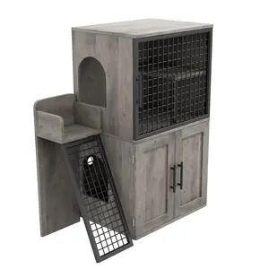 Modern Cat Litter Box Enclosure Furniture with Cat House & Ladder - Hidden Cat Washroom Cabinet with Odor Control & Storage, Multi-Functional Indoor Cat Furniture for Large Cats