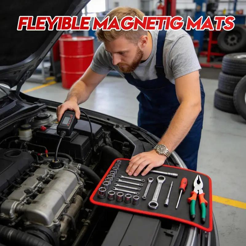 Flexible Magnetic Mat & Parts Tray Set, Strong Organizer with Auto Repair Tools for Mechanics, Garage Workshops