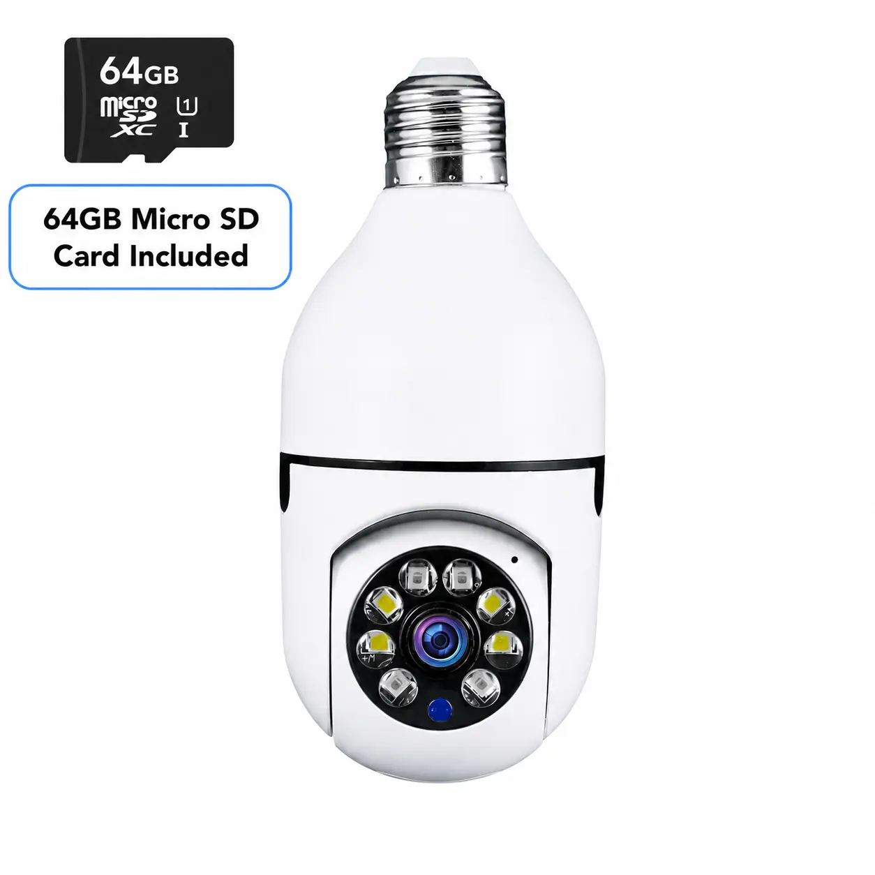 Sight Bulb Security Camera with 64 GB SD Card Two Way Talk HD Video WiFi Smart Indoor Outdoor Night Vision 360 Degree Motion Detection with Simple Installation and Free App, Socket, Local