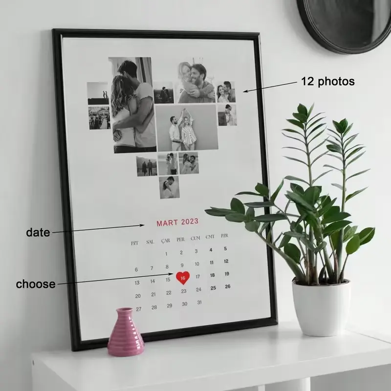 Romantic Memory Collage Portrait Print from Photos, Custom Wall Art Gift for Birthday Engagement Anniversary Graduation Valentine Christmas Mothers Day New Year, Personalized Home Decor for Couple Family Friend