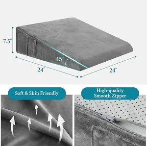 Wedge Pillow for Sleeping, 7.5" Bed Wedge Pillow for After Surgery, Triangle Pillow Wedge for Acid Reflux, GERD, Sleep Apnea, Back Pain Relief, Neck Pain, Soft & Cooling Memory Foam Top