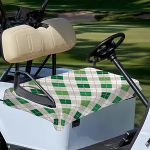1pc Terylene Golf Seat Cover, Golf Accessories, Green And White Checkered Pattern Durable Polyester Material, Universal Fit for Golf Carts & Vehicles, Easy Installation, Long-Lasting Protection