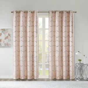 212 MAIN Khloe Total Blackout Window Panel, 50x84 in., Blush, Grommet Top, Foam Back, Geometric Print, Metallic Finish, Intelligent Design ID40-1406