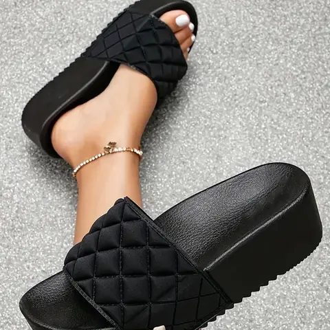 Women's Solid Color Quilted Slip on Flatform Non Slip Platform Sandals, Casual Comfortable Non-slip Wedge Sandals for Summer, Female All-match Open Toe Shoes for Daily Wear, Casual Trendy Sandals, Casual comfy sandals, Casual Summer Footwear