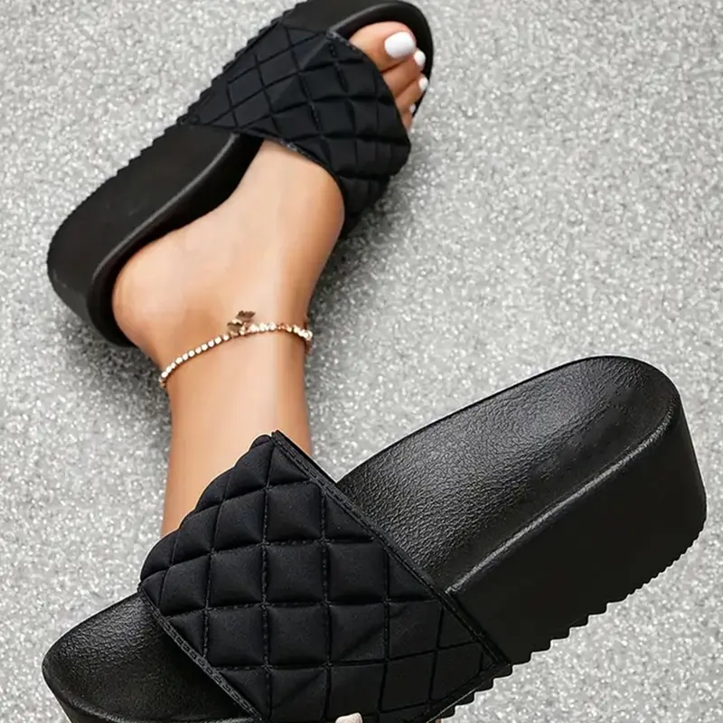 Women's Solid Color Quilted Slip on Flatform Non Slip Platform Sandals, Casual Comfortable Non-slip Wedge Sandals for Summer, Female All-match Open Toe Shoes for Daily Wear, Casual Trendy Sandals, Casual comfy sandals, Casual Summer Footwear