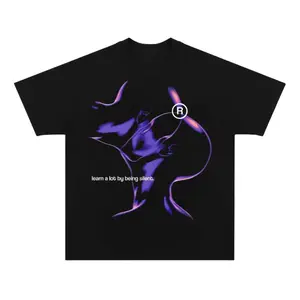 Gildan Y2K Streetwear Women's Purple Portrait Print T-Shirt Vintage Unisex Cotton Crewneck Top Learn a Lot by Being Silent Design