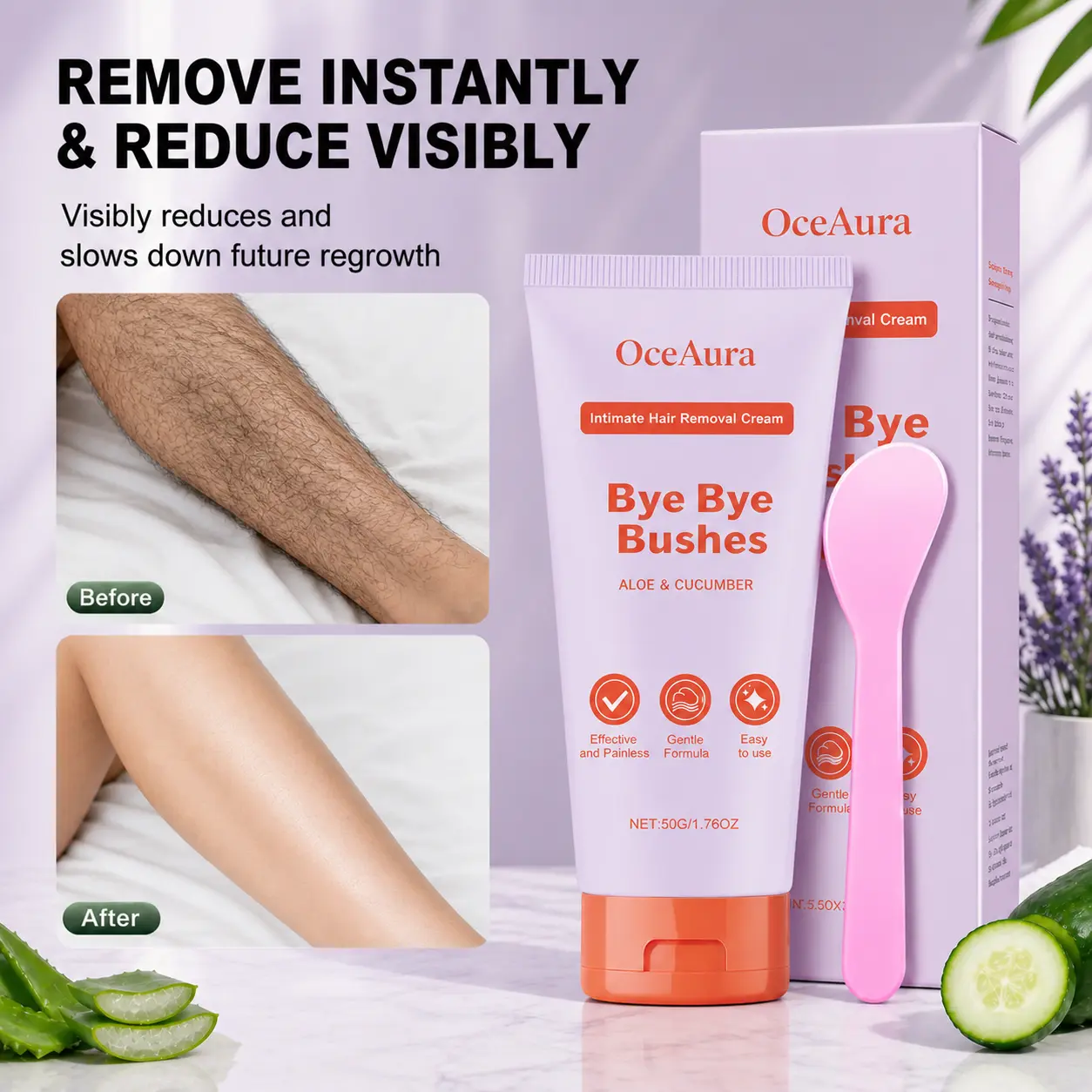 OceAura Sensitive Hair Removal Cream – painless hair removal, reduces regrowth, silky smooth skin for legs, arms, underarms, and bikini area, long-lasting hair-free results for women and men, natural extracts, vegan-friendly, gentle depilatory cream